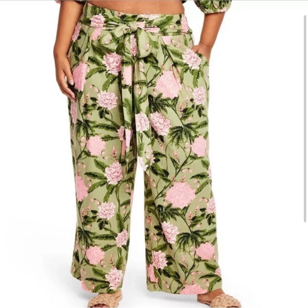 Agua Bendita × Target Large Peony Print Pants | Size XXL | Green/Pink - Picture 2 of 6